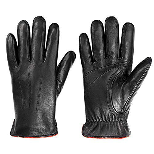 MaxW Herbst Winter Herren Leder Handschuhe Schwarze Schaffell Handschuhe Weiche Warme Touchscreen Fahren Radfahren Fäustlinge Futter aus Kaninchenfellimitat L von MaxW