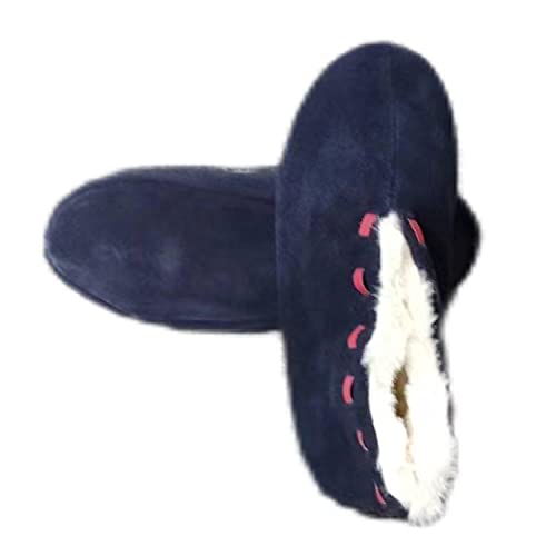 MaxW Winter Hausschuhe für Damen und Herren Plüsch Bettschuhe Weiche Warme Spanische Leder Hausschuhe Kuhfell Mokassins Blaue 42 von MaxW