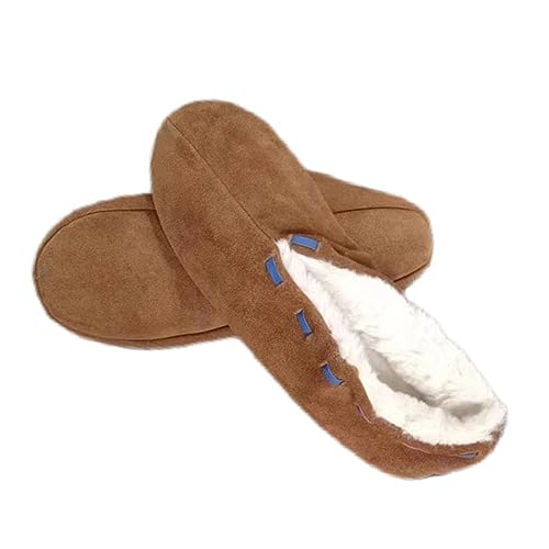 MaxW Winter Hausschuhe für Damen und Herren Plüsch Bettschuhe Weiche Warme Spanische Leder Hausschuhe Kuhfell Mokassins Braune 41 von MaxW