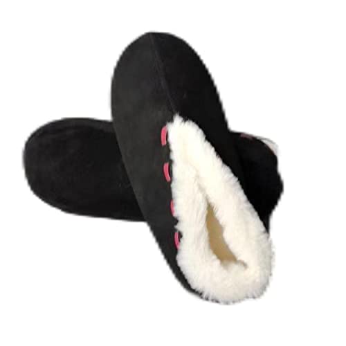 MaxW Winter Hausschuhe für Damen und Herren Plüsch Bettschuhe Weiche Warme Spanische Leder Hausschuhe Kuhfell Mokassins Schwarze 38 von MaxW
