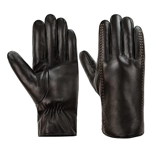 MaxW Winter Herren Leder Handschuhe Schwarz Schafsfell Handschuhe Fahren Radfahren Draußen Arbeit Fausthandschuhe Verdicktes Kunstfell Futter L von MaxW