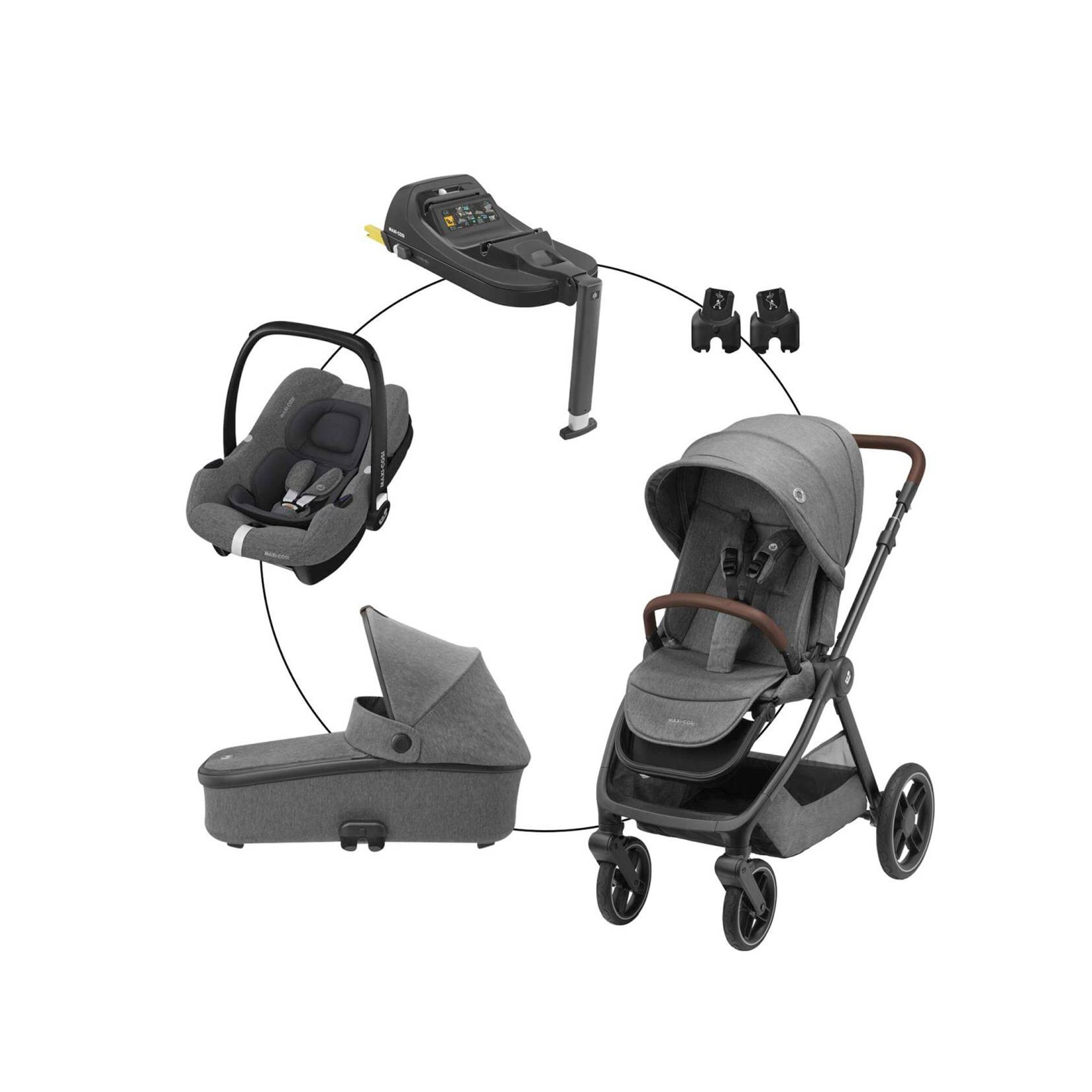 Maxi-Cosi Kombikinderwagen Oxford Travel-Set inkl. Babyschale Cabriofix i-Size und Isofix-Basis grau von Maxi-Cosi