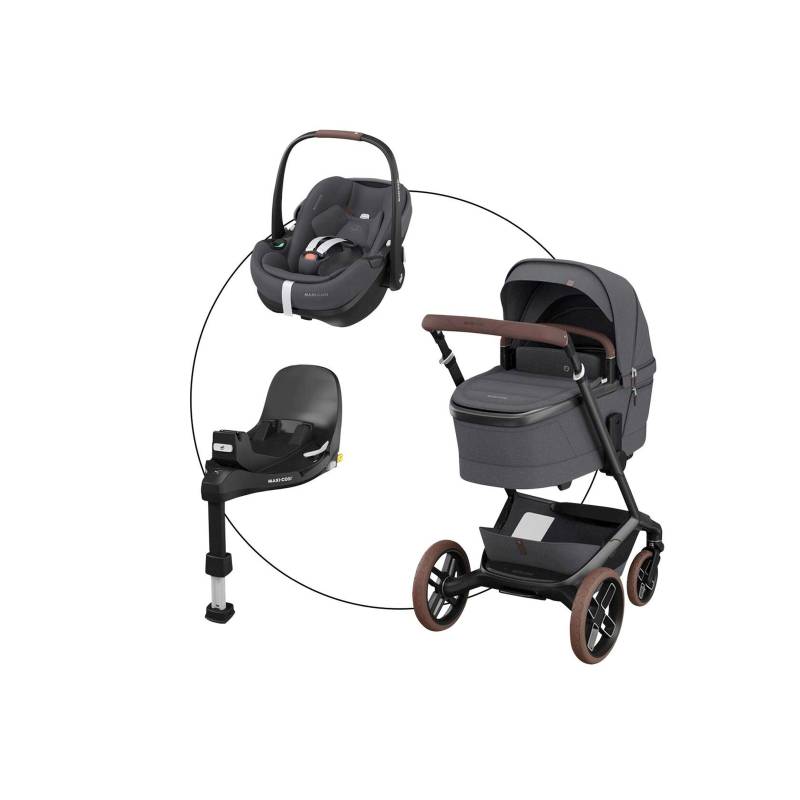 Maxi-Cosi Premium Kombikinderwagen Fame inkl. Babyschale Pebble 360 Pro 2 und Isofix-Basis FamilyFix 360 Pro grau von Maxi-Cosi