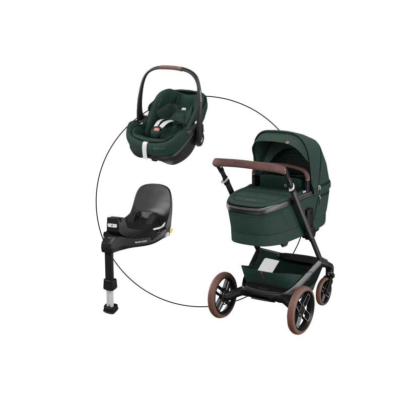 Maxi-Cosi Premium Kombikinderwagen Fame inkl. Babyschale Pebble 360 Pro 2 und Isofix-Basis FamilyFix 360 Pro gruen von Maxi-Cosi