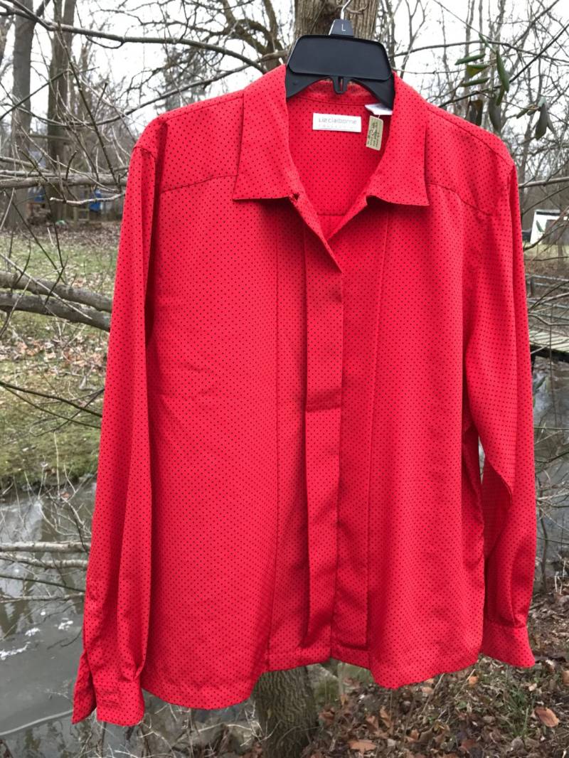 Damen Liz Claidose Sekretärin Polka Dot Bluse Größe 12 Rote Polyester von MaxiGirlShop
