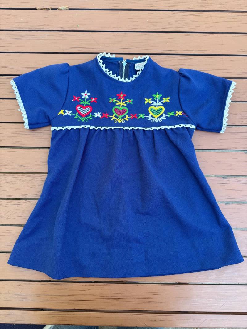 Mädchen Vintage 70Er Jahre Besticktes Kleid Marineblau Hippiestil von MaxiGirlShop