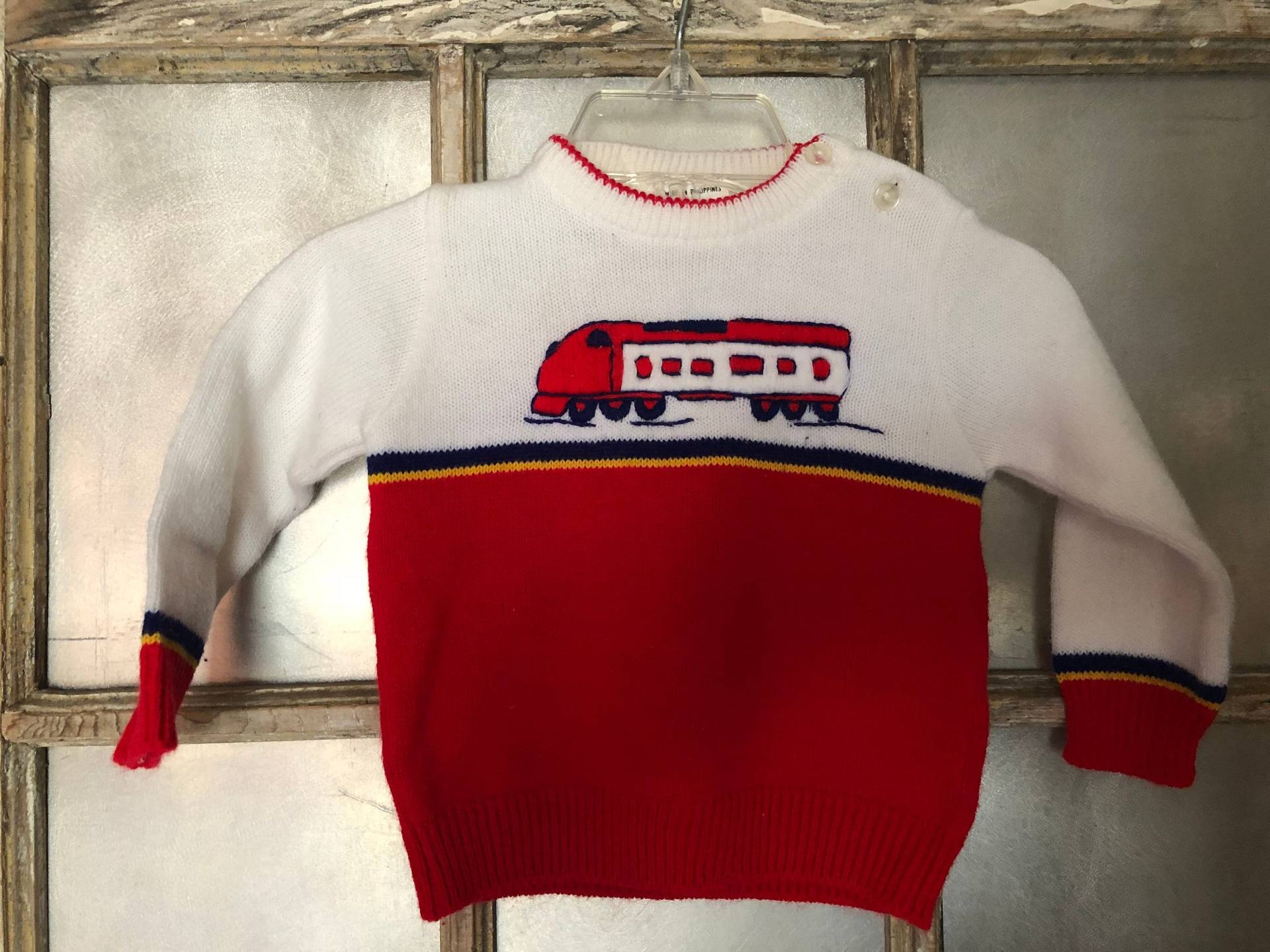 Vintage Baby Jungen Zug Pullover Von Kmart Größe Small 15-20 Pfund 6 Monate Vintage Baby Jungen Zug Pullover Von Kmart Größe Small 15-20 Pfund 6 Monate von MaxiGirlShop