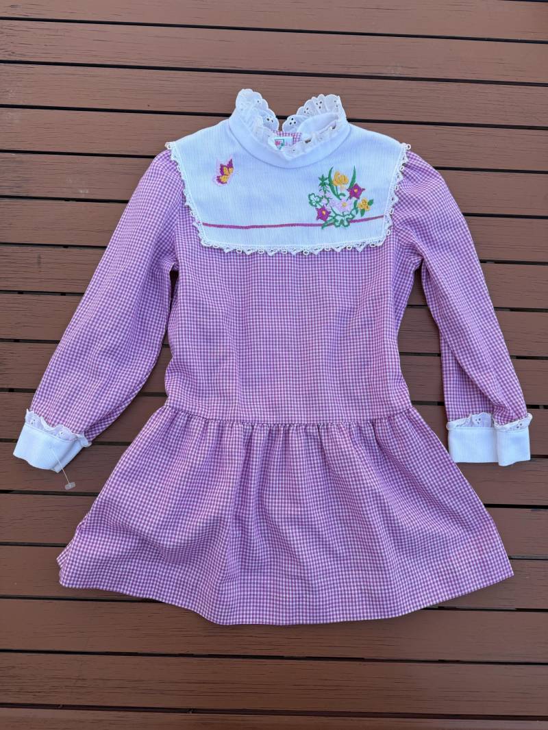 Vintage Mädchen Kleid Vichykaro 80Er Jahre Drop Waist, Größe 5 von MaxiGirlShop