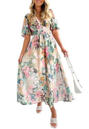 Maxigerui Maxikleid für Damen, Blumenmuster, Sommer, Herbst, Hochzeit, Gäste, D-grünes Blumenmuster, X-Groß von Maxigerui