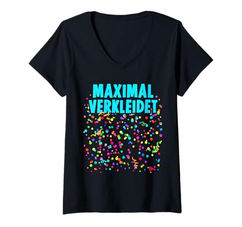 Damen Maximal verkleidet mit Konfetti Kostüm für Karneval Fasching T-Shirt mit V-Ausschnitt von Maximal verkleidet Karneval Fasching Shop