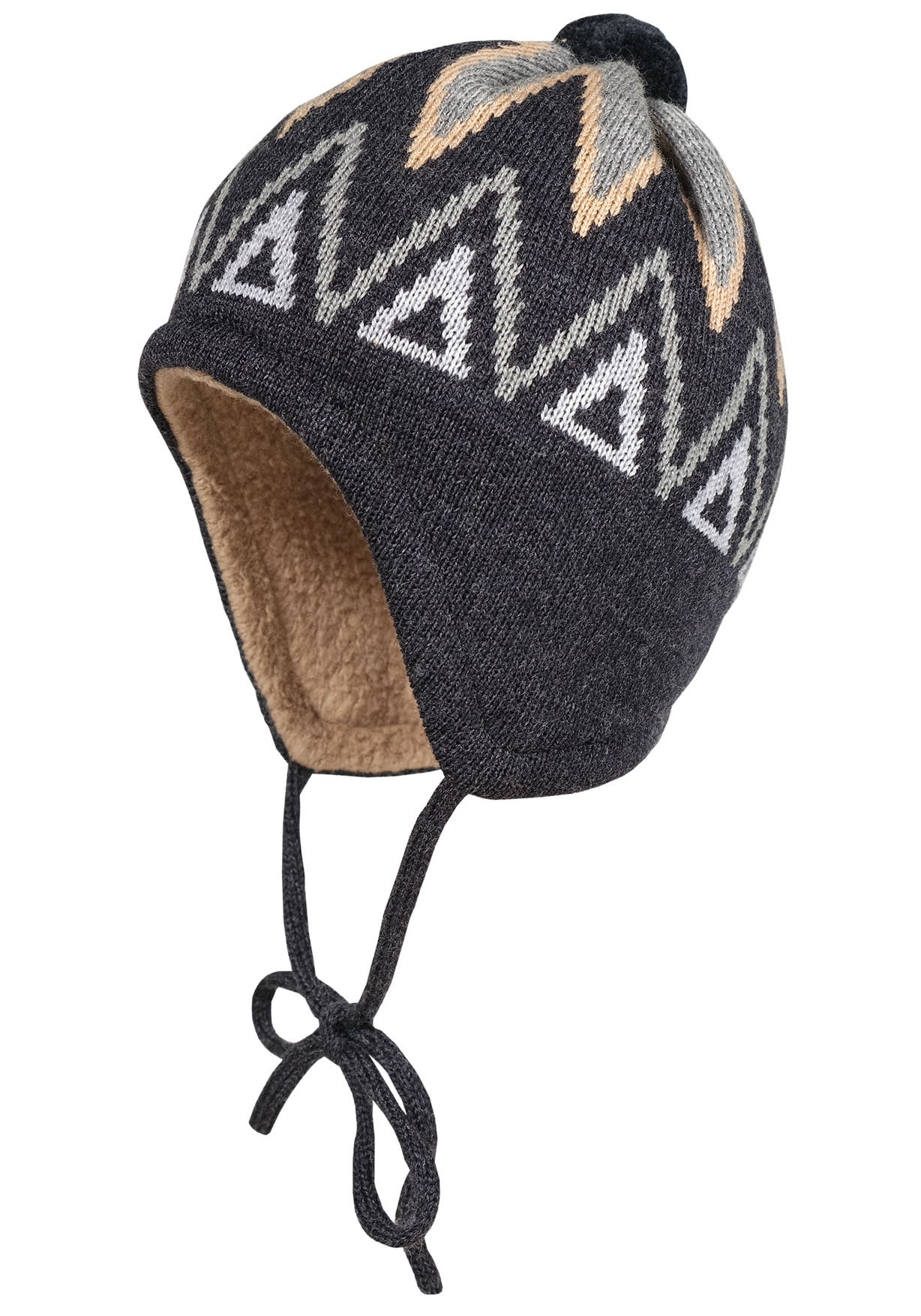 MAXIMO Strickmütze aus Wolle im Norweger-Stil mit Pompon und Teddyfutter von Maximo