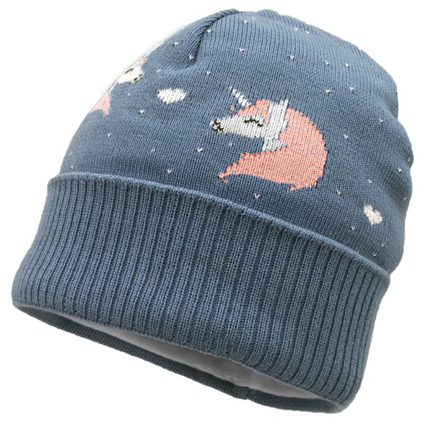 maximo - Girl-Mütze Einhorn mit Umschlag und Futter - Mütze Gr 55 cm grau/blau von Maximo