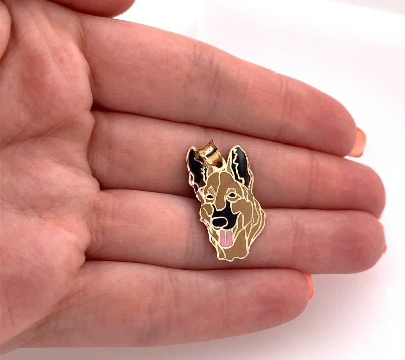 14K Solid Gelb Gold Flach 3D Hunde Gesicht Schäferhund Charm Anhänger von MaximusJewelry