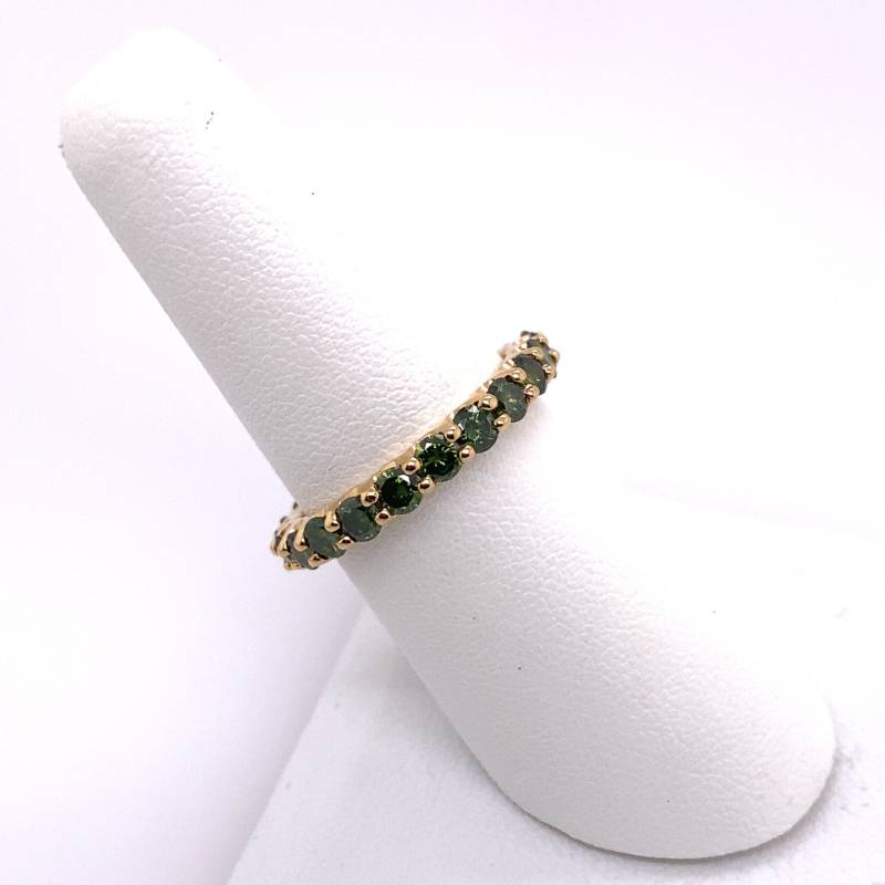 14K Solid Gelb Gold Runde Eternity Grün Natürliche Farbe Verbessert Diamant Ring 3.50Ctw von MaximusJewelry