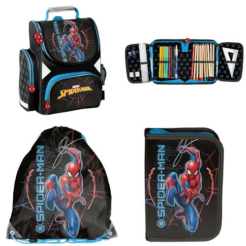 Maximustrade Spiderman Schulranzen Jungen 1 Klasse Tornister Schulrucksack Schultasche SET 3 teilig für Grundschule super leicht unter 1 Kilo ! ink Federmäppchen Sportbeutel von Maximustrade