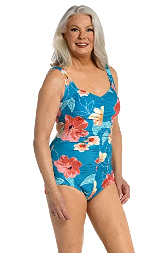 Maxine Of Hollywood Damen-Badeanzug mit gerafftem Vorderbein, einteiliger Badeanzug, Smaragd//Crafted Botanical, 42 von Maxine Of Hollywood