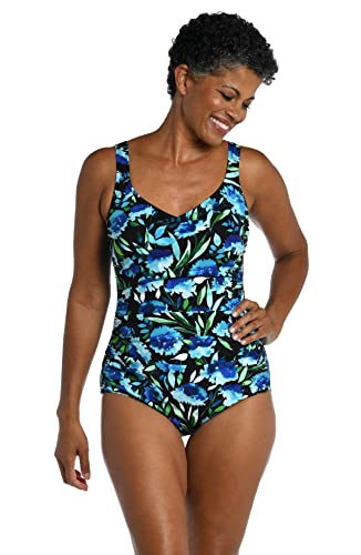 Maxine of Hollywood Damen Over The Shoulder Shirred One Piece Swimsuit Badeanzug, Schwarz/Löwenzahnfelder, 16 von Maxine of Hollywood