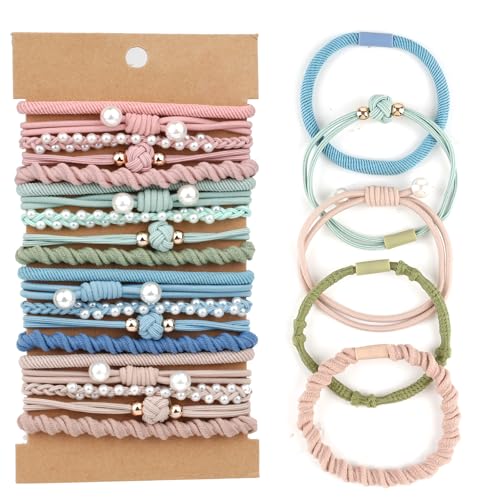 Haargummi, 20 Stück Boho Haargummis Damen, Geflochtener Zopfgummi mit Perlen, Niedliche Pferdeschwanz Inhaber für Damen Mädchen Dickes Dünnes Haar Boho Haargummi Armbänder (Perlen) von Maxmoc
