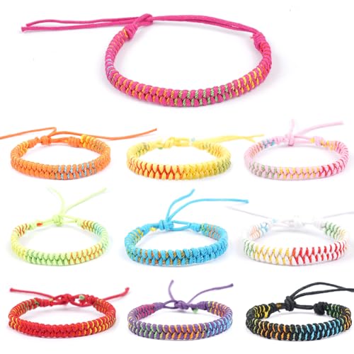 Maxmoc Freundschaftsarmbänder Kinder,10 Stück Armband Kinder Mädchen,Handgefertigt Gewebte Freundschaftsarmband,Verstellbar Regenbogen Armbänder für Frauen Damen Herren von Maxmoc