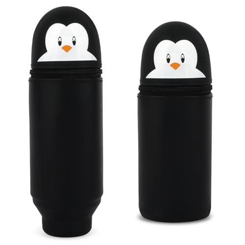 Maxmoc Kawaii Federmäppchen,2 in 1 Mäppchen aus Weichem Silikon,Ständer Schlampermäppchen,Cartoon Stifteköcher für Mädchen Teenager (schwarz) von Maxmoc