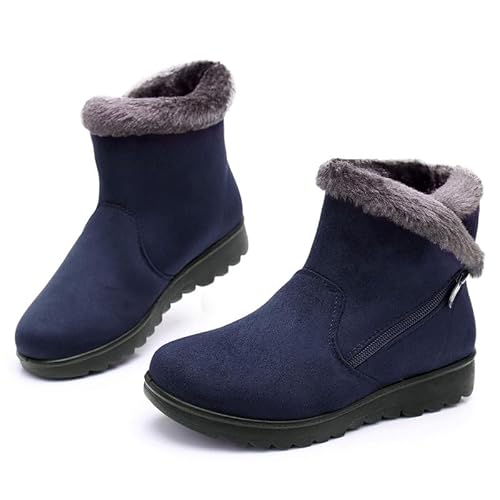 Maxome Schneestiefel Damen Winterstiefel Fell Gefüttert Frauen Wanderschuhe Leichte Anti-Rutsch Stiefeletten Seitlicher Reißverschluss Outdoor für Damen Mädchen Warme Stiefel, blau von Maxome