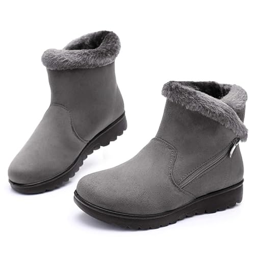 Maxome Schneestiefel Damen Winterstiefel Pelz Gefüttert Frauen Wanderschuhe Leichte Anti-Rutsch Stiefeletten Seitlicher Reißverschluss Outdoor für Damen Mädchen Warme Booties, grau von Maxome