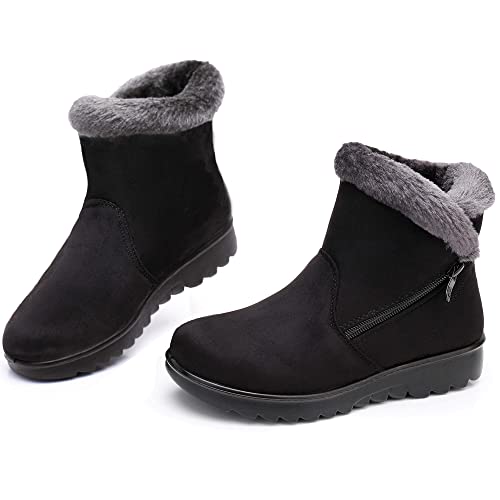 Maxome Schneestiefel Damen Winterstiefel Pelz Gefüttert Frauen Wanderschuhe Leichte Anti-Rutsch Stiefeletten Seitlicher Reißverschluss Outdoor für Damen Mädchen Warme Booties, Schwarz von Maxome