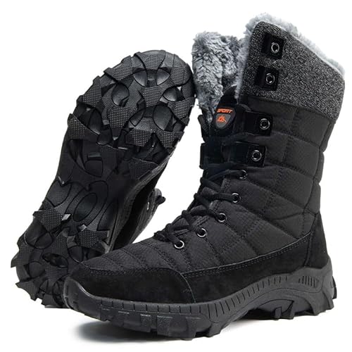 Maxome Schneestiefel Herren Winterstiefel Warme Pelz Gefüttert Wanderschuhe Anti-Rutsch Stiefeletten Mid Calf Wanderschuhe für Herren Outdoor Leichte Schneeschuhe, Schwarz von Maxome