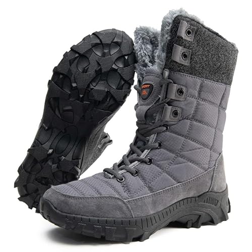 Maxome Schneestiefel Herren Winterstiefel Warme Pelz Gefüttert Wanderschuhe Anti-Rutsch Stiefeletten Mid Calf Wanderschuhe für Herren Outdoor Leichte Schneeschuhe, grau von Maxome