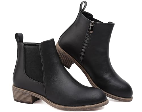 Maxome Stiefeletten Damen Knöchelstiefel Mit Reißverschluss Wasserdichte Leder Stiefeletten Stylische Chelsea Boots Mit Niedrigem Absatz Spitze Zehen Freizeitschuhe Herbst Winter Damenstiefel Schwarz von Maxome
