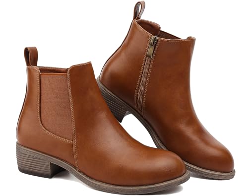 Maxome Stiefeletten Damen Knöchelstiefel Mit Reißverschluss Wasserdichte Leder Stiefeletten Stylische Chelsea Boots Mit Niedrigem Absatz Spitze Zehen Freizeitschuhe Herbst Winter Damenstiefel Braun von Maxome