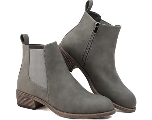 Maxome Stiefeletten Damen Knöchelstiefel Mit Reißverschluss Wasserdichte Leder Stiefeletten Stylische Chelsea Boots Mit Niedrigem Absatz Spitze Zehen Freizeitschuhe Herbst Winter Damenstiefel Grau von Maxome