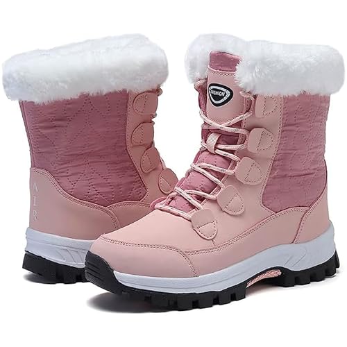 Schneestiefel Damen Winterstiefel Wasserdicht Fell Gefüttert Ankle Boots Mid Calf Outdoor Frauen Walking Boots Rutschfest Lightweght für Damen Mädchen Stiefel, rose von Maxome