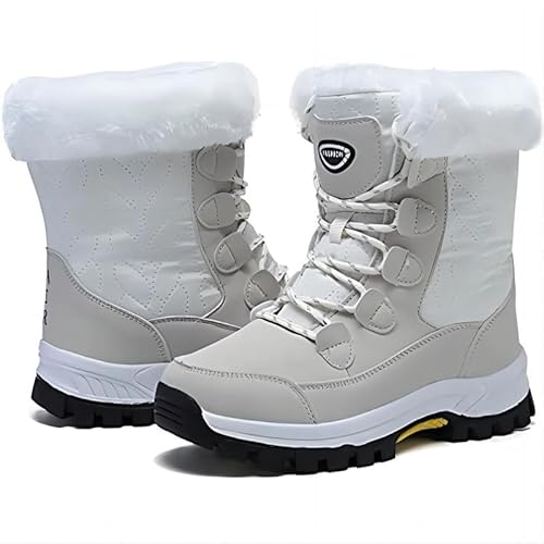 Schneestiefel Damen Winterstiefel Wasserdicht Fell Gefüttert Ankle Boots Mid Calf Outdoor Frauen Walking Boots Rutschfest Lightweght für Damen Mädchen Stiefel, weiß von Maxome
