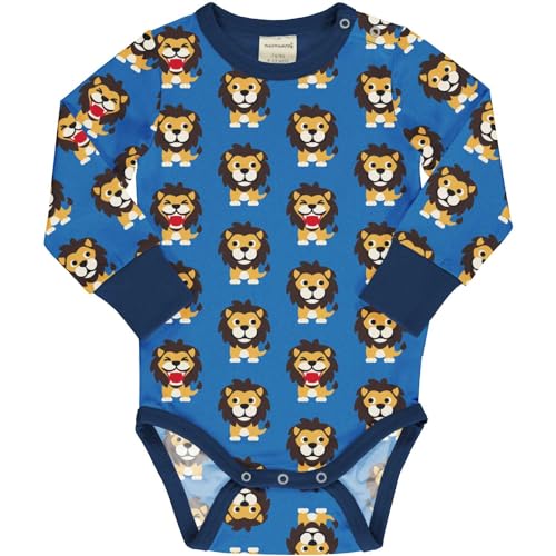 Maxomorra Baby Body mit Löwen LION in blau (62-68) von Maxomorra