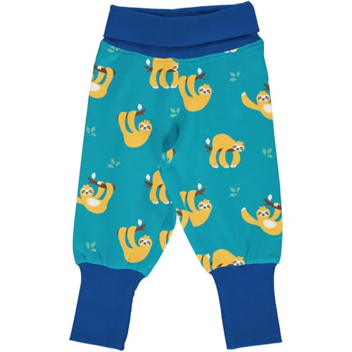 Maxomorra Biobaumwoll-Hose mit Kummerbund Petrolblau mit Faultieren 98-104 von Maxomorra