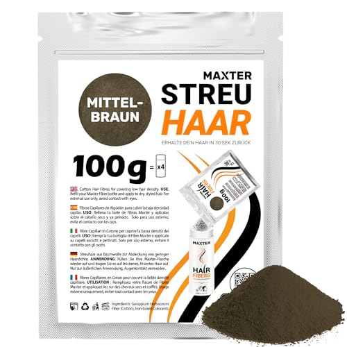 Maxter NACHFÜLLBEUTEL FÜR STREUHAAR Mittelbraun 100g Haarpuder gegen Kaschierung von Haarausfall - Haarpuder Männer und Frauen - Mikrofaser in Pulverform - Hair Fiber - Haarpuder Mittelbraun von Maxter