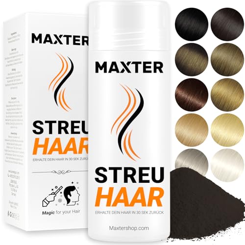 Maxter Streuhaar zur Haarverdichtung - Haarpuder gegen Kaschierung von Haarausfall - Haarpuder Männer und Frauen - Mikrofaser in Pulverform - Hair Fiber - Haarpuder Dunkelbraun von Maxter