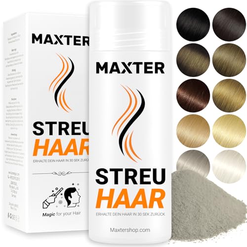 Maxter Streuhaar zur Haarverdichtung - Haarpuder gegen Kaschierung von Haarausfall - Haarpuder Männer und Frauen - Mikrofaser in Pulverform - Hair Fiber - Haarpuder Grau von Maxter