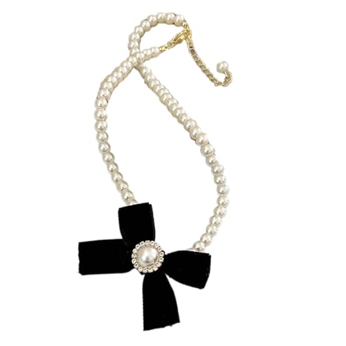 Maxtonser Elegante Halskette mit Schleife, stilvolle Anhänger-Halskette, langlebige Perlen-Halskette, Nachahmungsperlen, Material für modische Outfits, 40 cm von Maxtonser