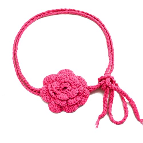 Maxtonser Handgefertigte Blumen-Halskette, einzigartige gewebte Halskette, modische geflochtene Blumen-Halskette, Seil-Halskette, Geschenk für Frauen und Mädchen, Rosenrot von Maxtonser