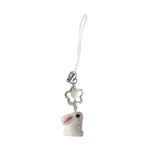 Maxtonser Koreanische 3D-Kaninchen-Blumen-Telefonkette, Umhängeband, Y2K-Mädchen, Schleife, Schlüsselanhänger, süße Tasche, Anhänger, Dekoration, Rucksack, Ornament, A von Maxtonser