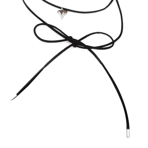 Maxtonser Mini-Halskette mit Herz-Anhänger, Y2K-Halsband, Halskette, Schlüsselbeinkette, verstellbares Halsband, Party-Schmuck für Frauen und Mädchen, schwarz, 140 cm von Maxtonser