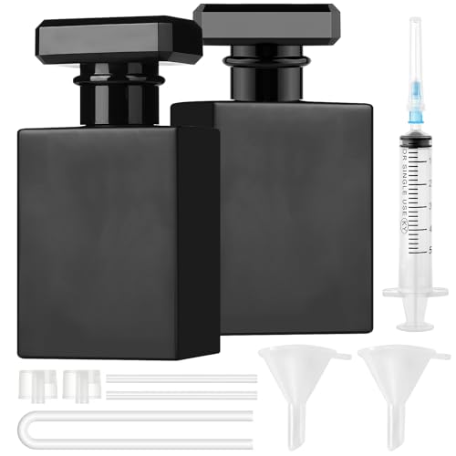 Maxumille 2 Stk Parfümzerstäuber Leere 50ml, Parfum Flakon zum Befüllen mit Trichter für Männer Frauen, Schwarz Parfum Zerstäuber Nachfüllbar mit Spritzen, Tropfen für Reisen, Party Arbeit von Maxumille