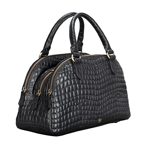 Maxwell Scott Damen Krokodil Optik Leder Bowling Bag Handtasche LilianaS in Schwarz Croco von Maxwell Scott