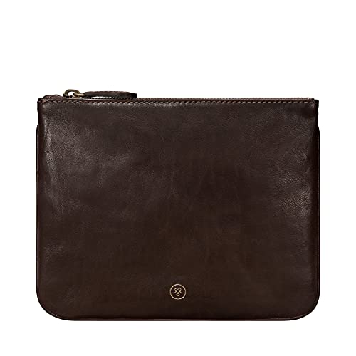 Maxwell Scott - Damen Luxus Designer Leder Flache Kosmetiktasche Handtasche - Handgefertigt aus italienischen Vollnarbenhäuten - The Zeta Dunkelbraun von Maxwell Scott