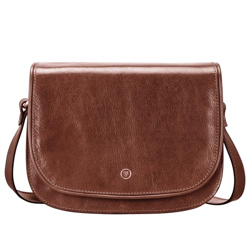 Maxwell Scott - Damen Luxus Leder Medium Sattel Handtasche für Crossbody - Handgefertigt aus italienischen Vollnarbenhäuten - The MedollaM Cognac von Maxwell Scott