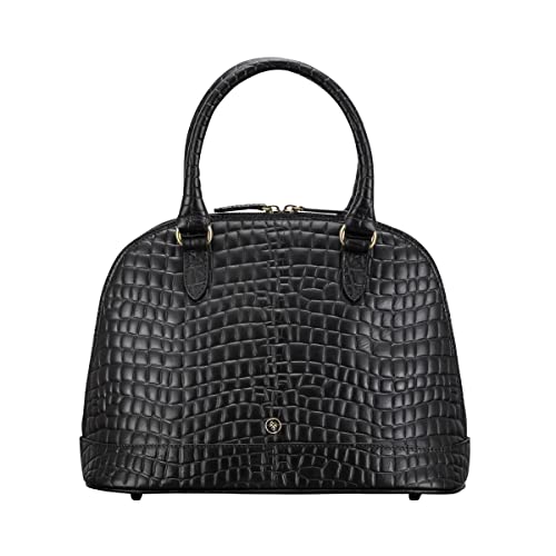 Maxwell-Scott Elegante Damen Krokodil Optik Leder Henkeltasche Rosa in Schwarz Croco von Maxwell Scott