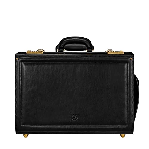 Maxwell Scott Handgefertigter Luxus Leder Pilotenkoffer mit Rollen VareseW in Schwarz von Maxwell Scott