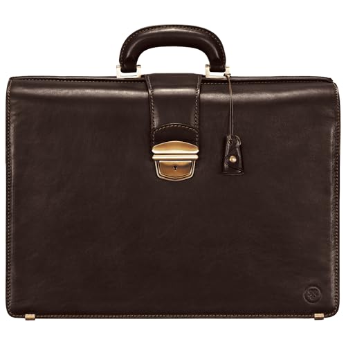 Maxwell Scott - Herren große Luxus Leder Executive Anwalt Aktentasche - 2 Abschnitt Top Handle - Handgefertigt aus italienischen Vollnarbenhäuten - The BasilioL Dunkelbraun von Maxwell Scott